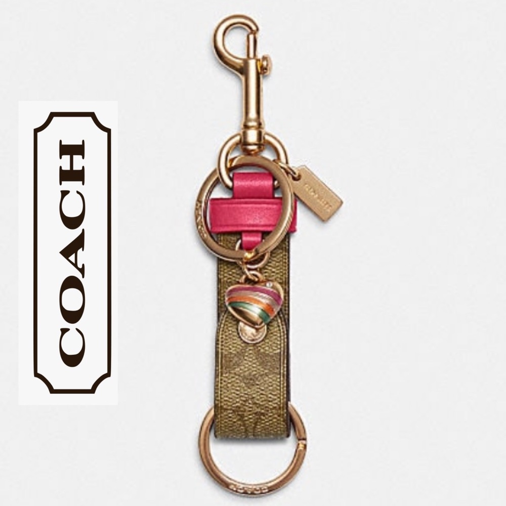 Coach Trigger Snap Bag Charm In Signature Canvas With Heart Charm NWT